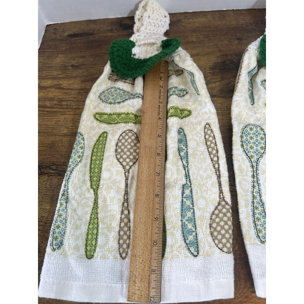 Set Of 2 Hanging Kitchen Towels Crochet Top Spoon Fork Farmhouse Decor Rustic - Picture 8 of 15